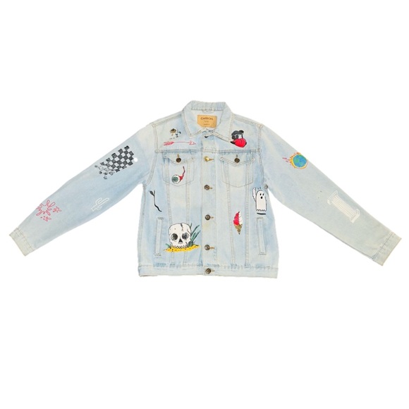 Carbon Other - Carbon Mens Size M Denim Blue Jean Jacket Patch Alien Good Vibes Tiger Ghost👻